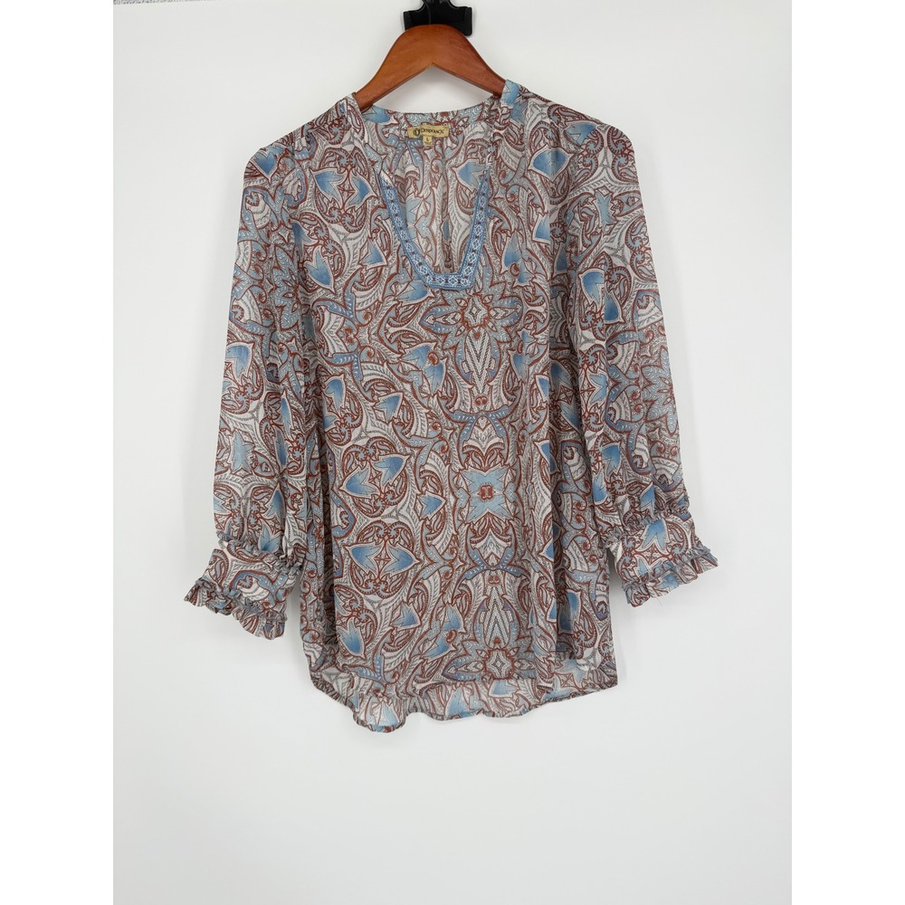 Democracy Womens Blouse Large‎ Boho Western Cottagecore Coastal Peasant Causal